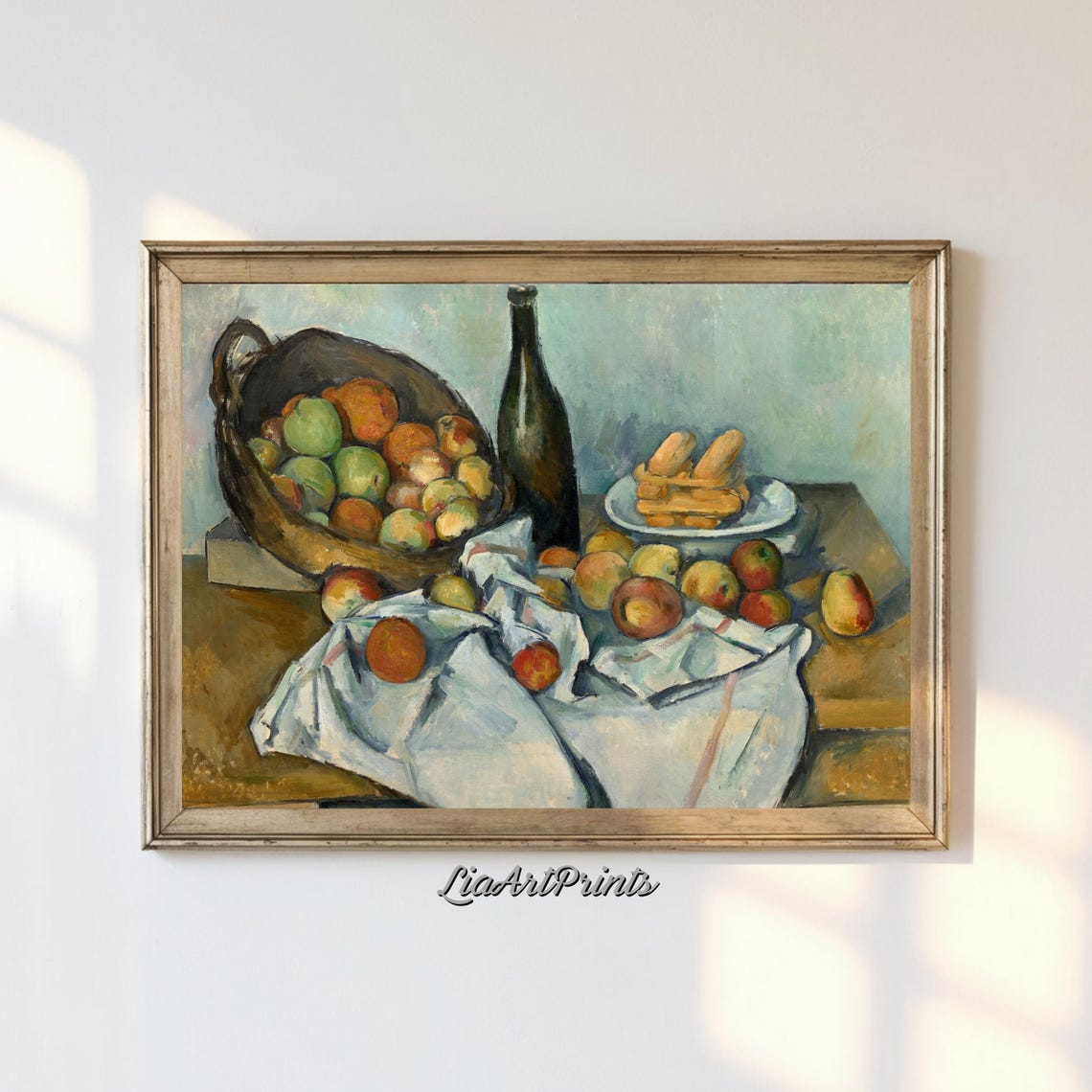 Paul Cezanne The Basket of Apples Still Life Bottle Table Poster
