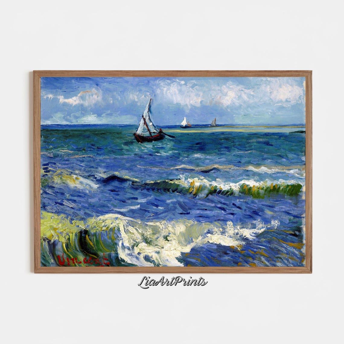 Vincent van Gogh Sailboats on Waves Crashing Surf Coastal Art Poster - Image 3
