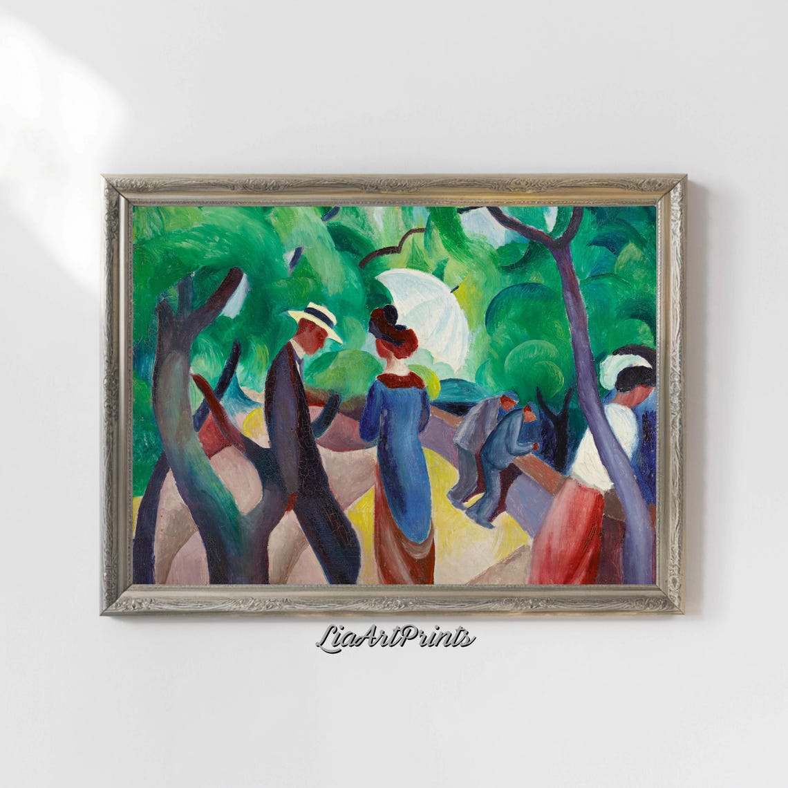 Vibrant Impressionist Stroll Through a Green Park Modernist Oil Print - Image 5