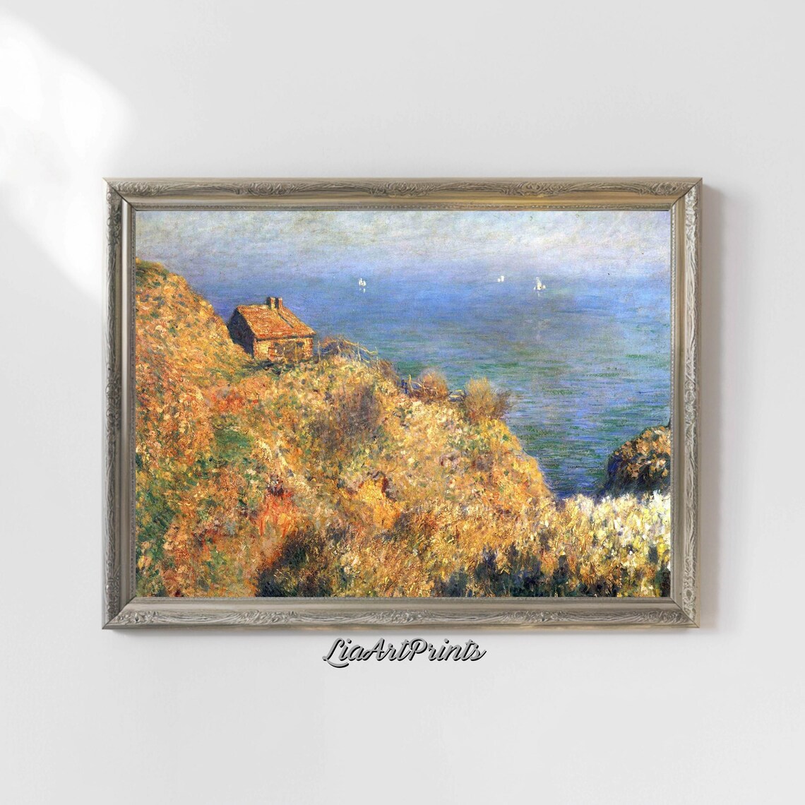 Cliffside Cottage With Ocean View, Monet Style Impressionist Landscape - Image 4