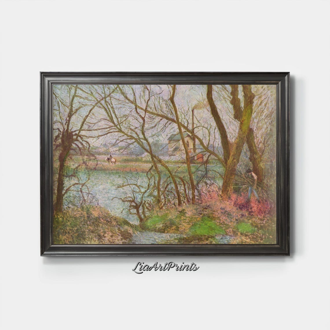 Impressionist Riverside Bare Trees Horse Rider Winter Scene Poster - Image 4