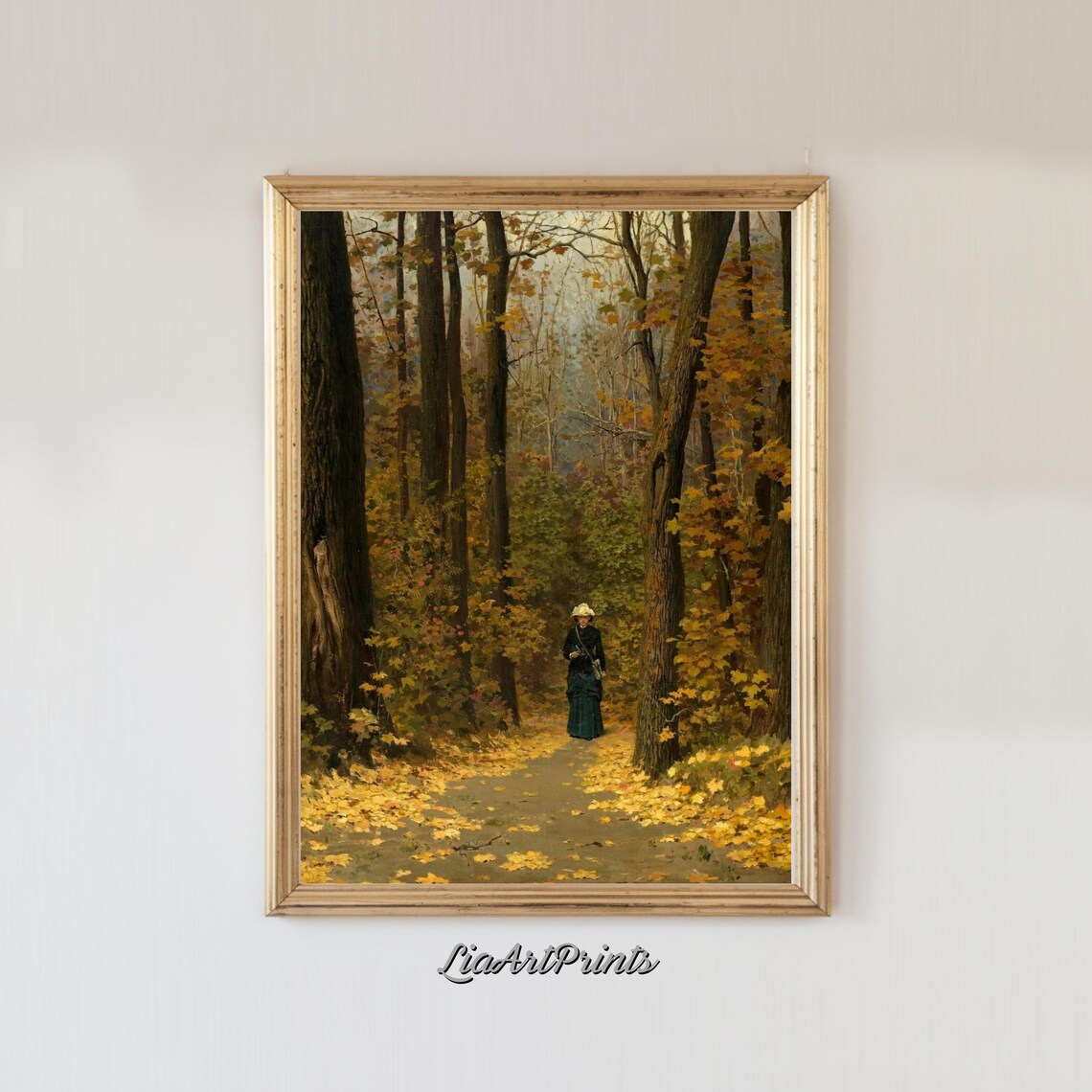 Autumn Forest Path Solitary Woman Golden Leaves Woodland Walk Poster - Image 3