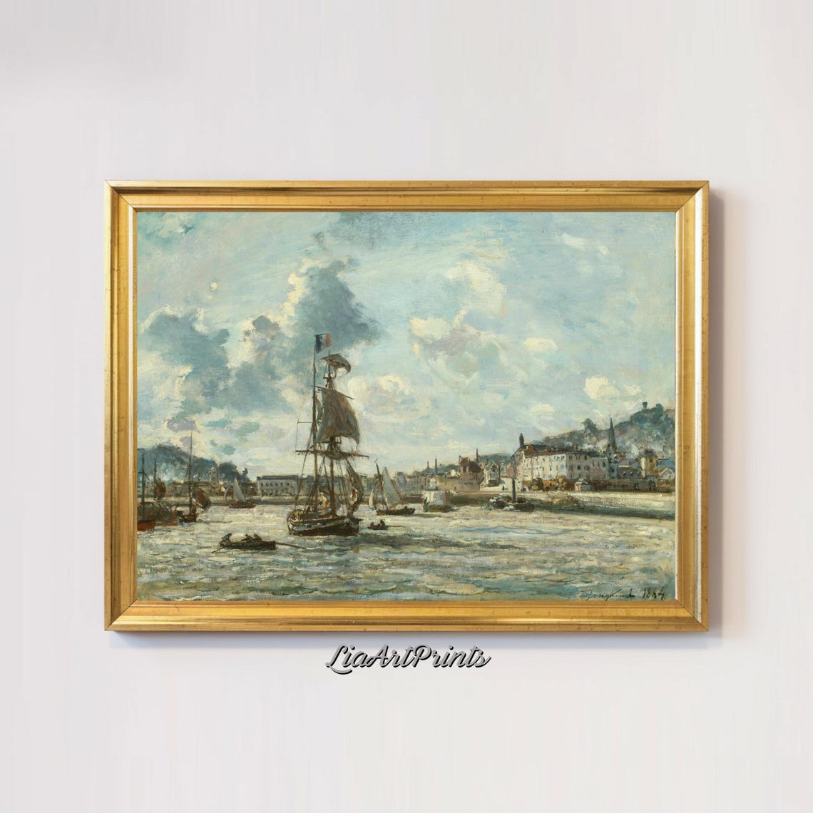 Tall Ships in a Bustling 19th Century Harbor Nautical Scene Poster - Image 2