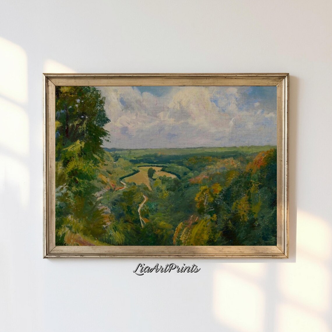 Impressionist Countryside View, Rolling Hills Landscape