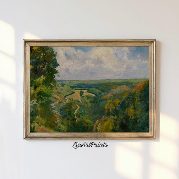 Impressionist Countryside View, Rolling Hills Landscape