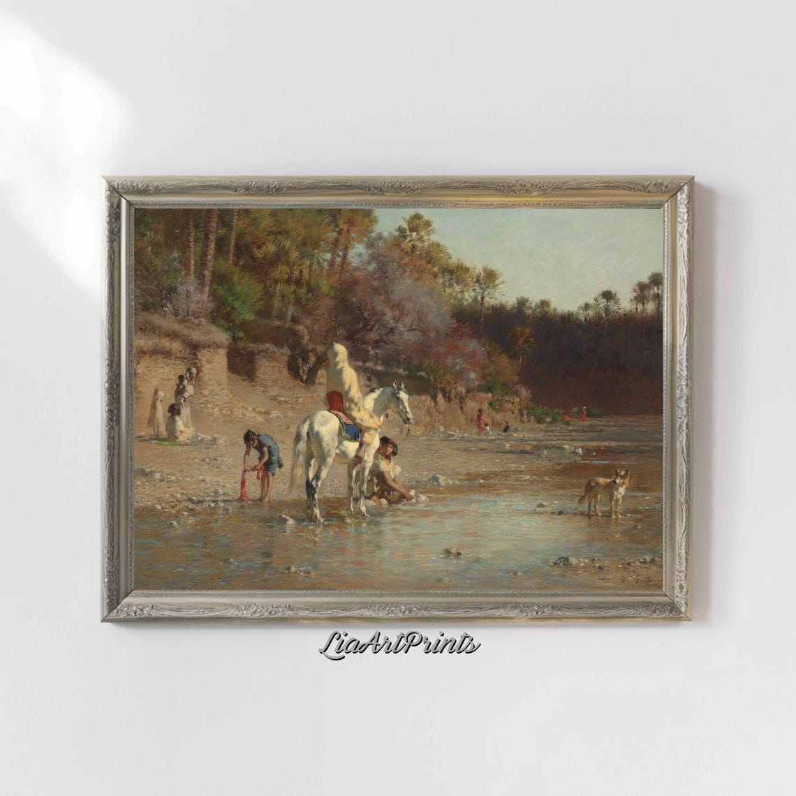 Orientalist Riders Watering Horses at a Desert River Scene Poster - Image 4