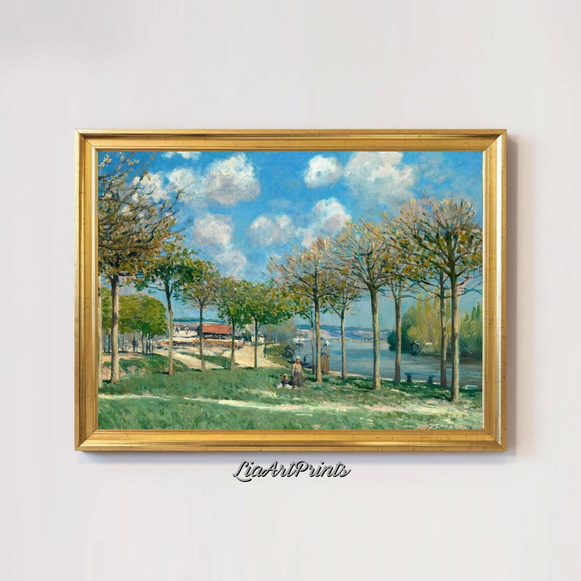 Sunny Riverside Stroll Impressionist Landscape - Image 3