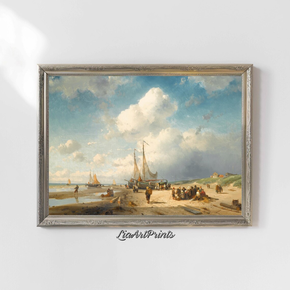 Vintage Seaside Fishing Village Boats Beach Coastal Scene Poster - Image 5