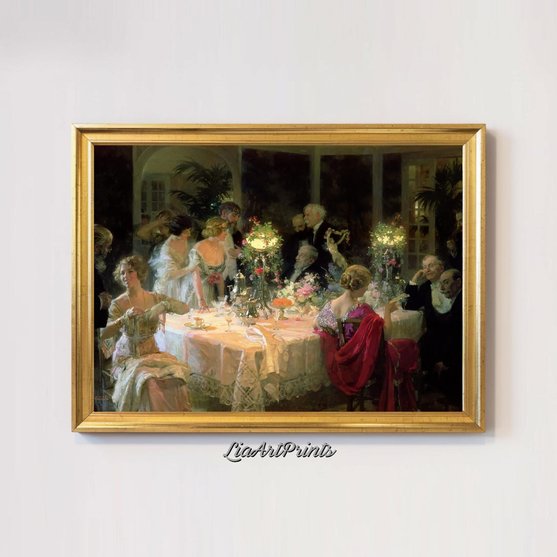 Elegant Candlelit Dinner Party Aristocratic Banquet Scene Poster - Image 3