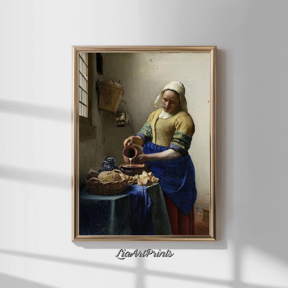 The Milkmaid Art Vermeer Inspired Wall Print Dutch Golden Age Artwork Classic Kitchen Decor