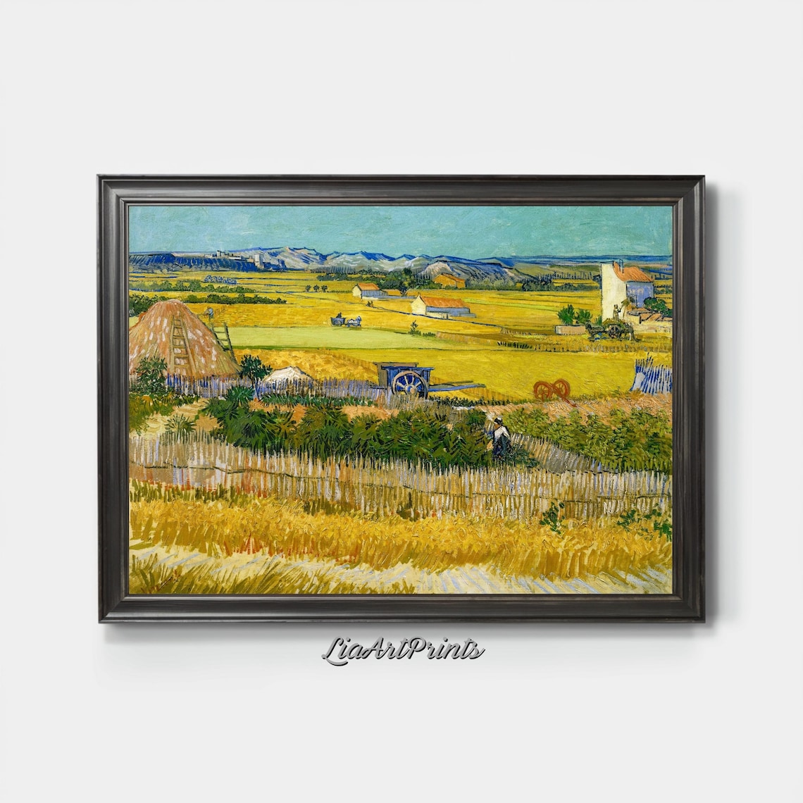 Van Gogh Harvest At La Crau Golden Wheat Fields Impressionist Farm Poster - Image 2