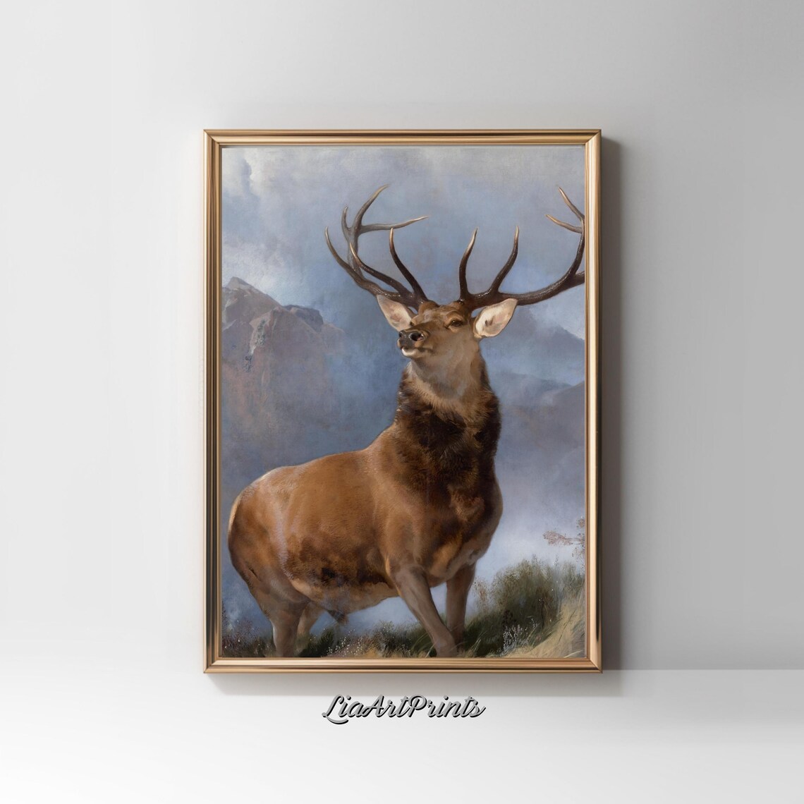 Landseer Monarch Of The Glen Stag Misty Scottish Highlands Wildlife Poster - Image 2