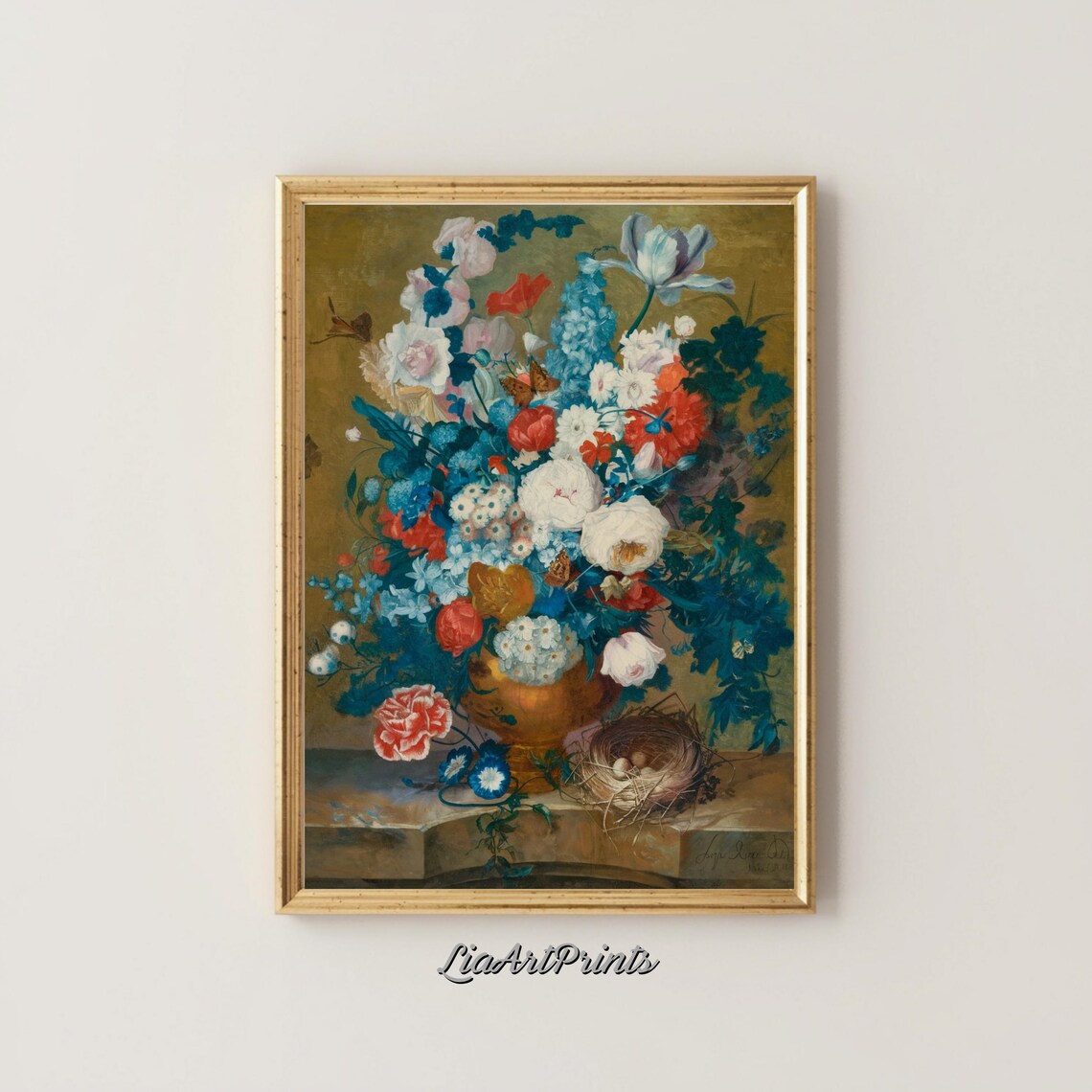 Dutch Floral Still Life with Butterflies and Birds Nest Poster - Image 4