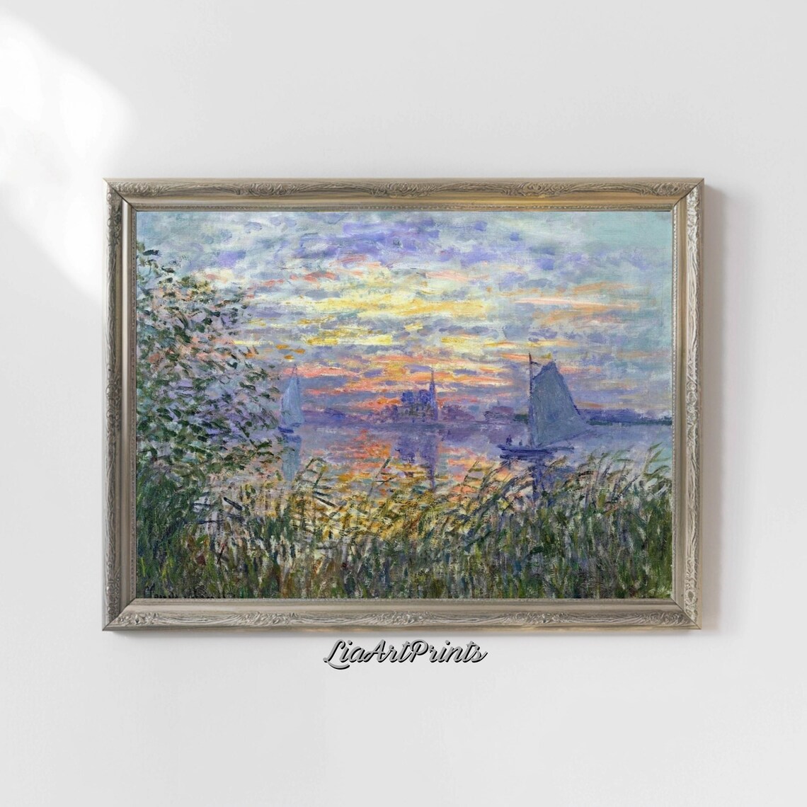 Sunset Over The River, Impressionist Twilight Landscape - Image 5
