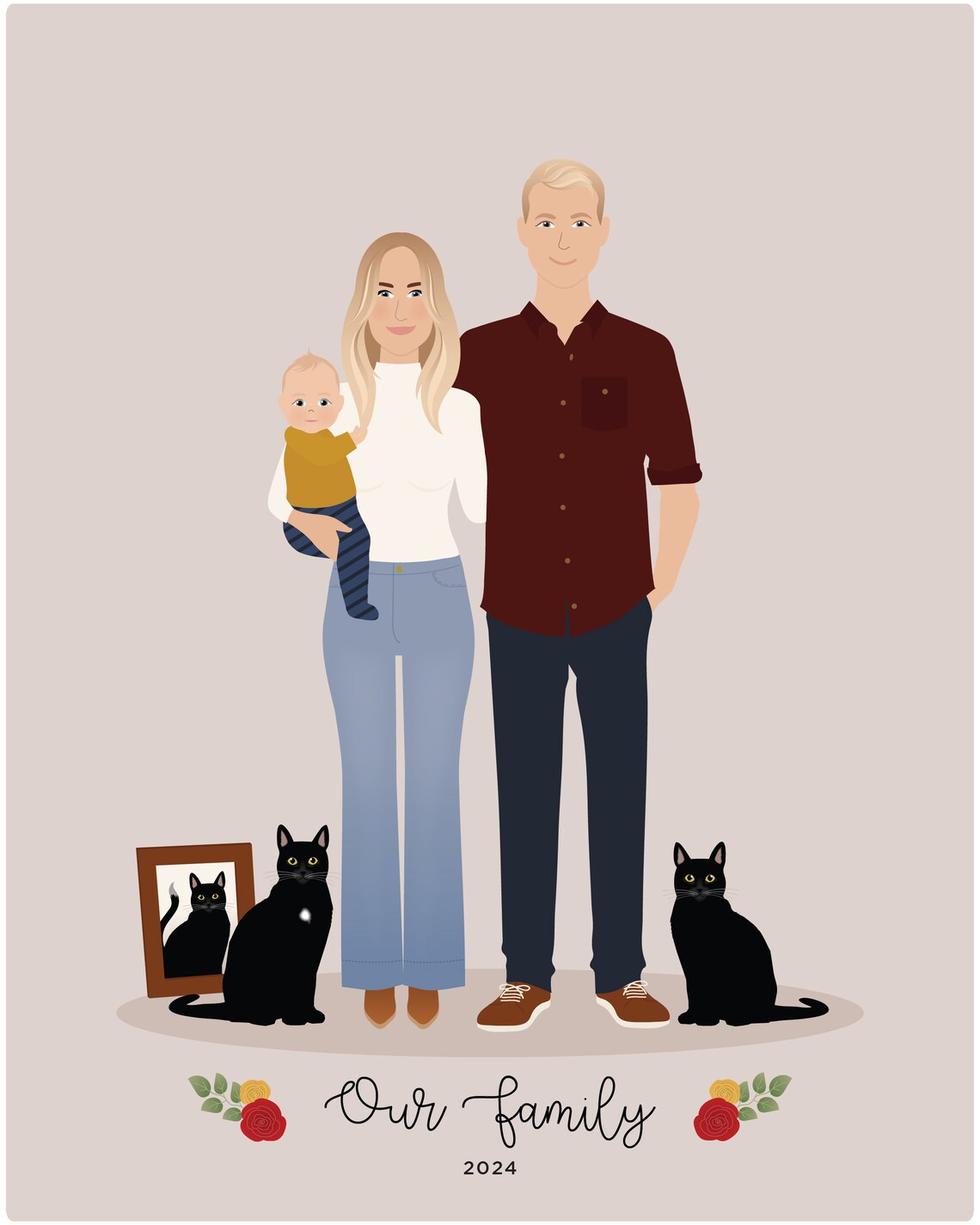 Custom Family Portrait, Add Pet - Image 3
