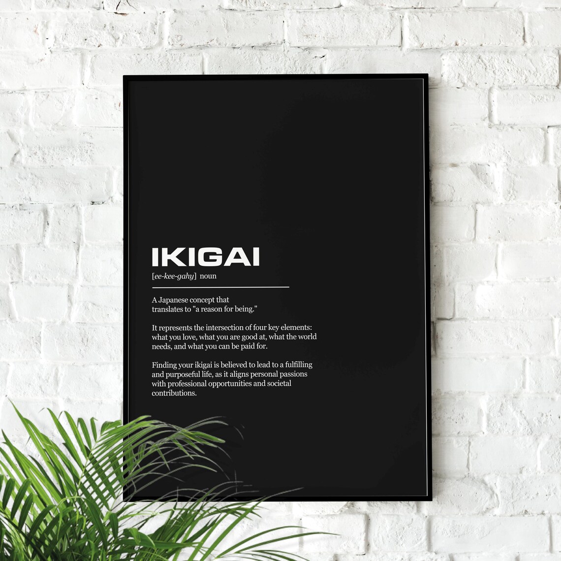 Ikigai Definition Inspirational Office Poster Wall Art Print Quotes Motivational Prints Decor