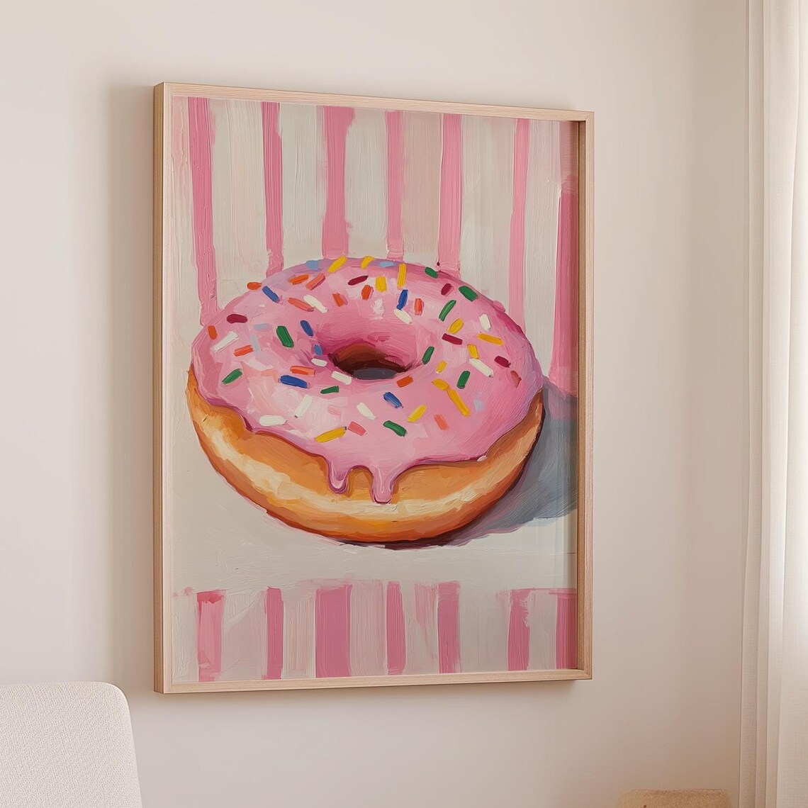 Pink Donut Vintage Poster, Retro Food Still Life