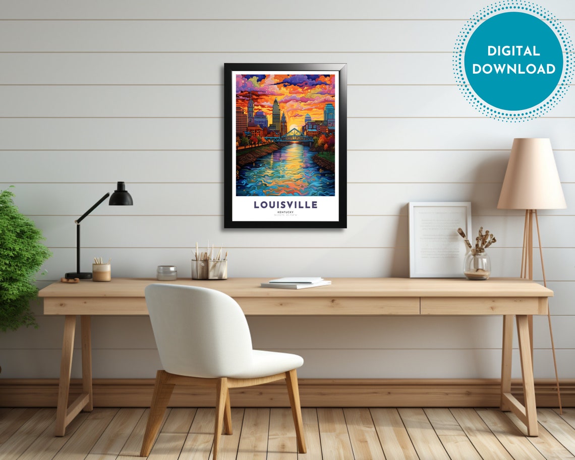 Louisville Travel Poster Of Kentucky Art Nouveau Gift For Lover Of Kentucky Wall Art Decor Of Ohio River Painting - Image 2