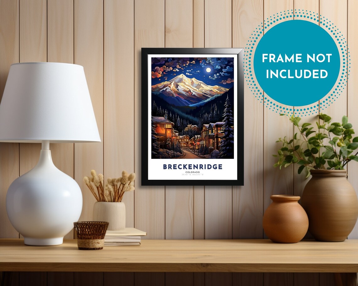 Breckenridge Colorado Moonlit Mountain Town Winter Travel Poster - Image 3