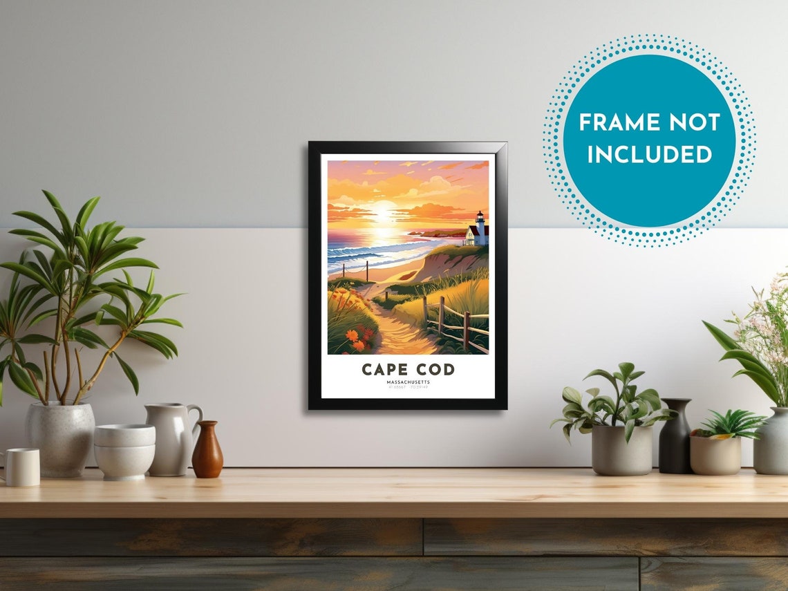 Cape Cod Massachusetts Lighthouse Beach Sunset Coastal Poster - Image 2