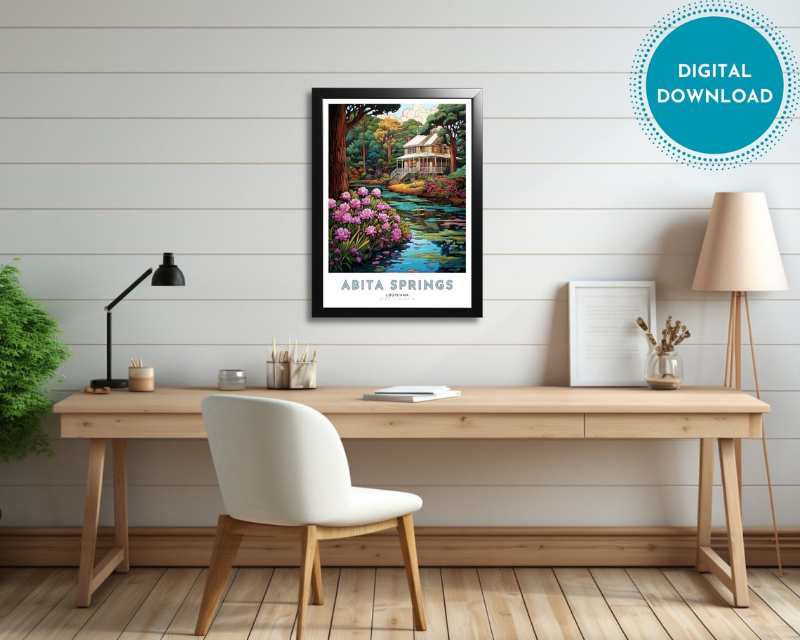 Abita Springs Travel Poster Of Louisiana Art Nouveau Gift For Lovers Of Louisiana Wall Art Decor Of Bayou Painting - Image 3