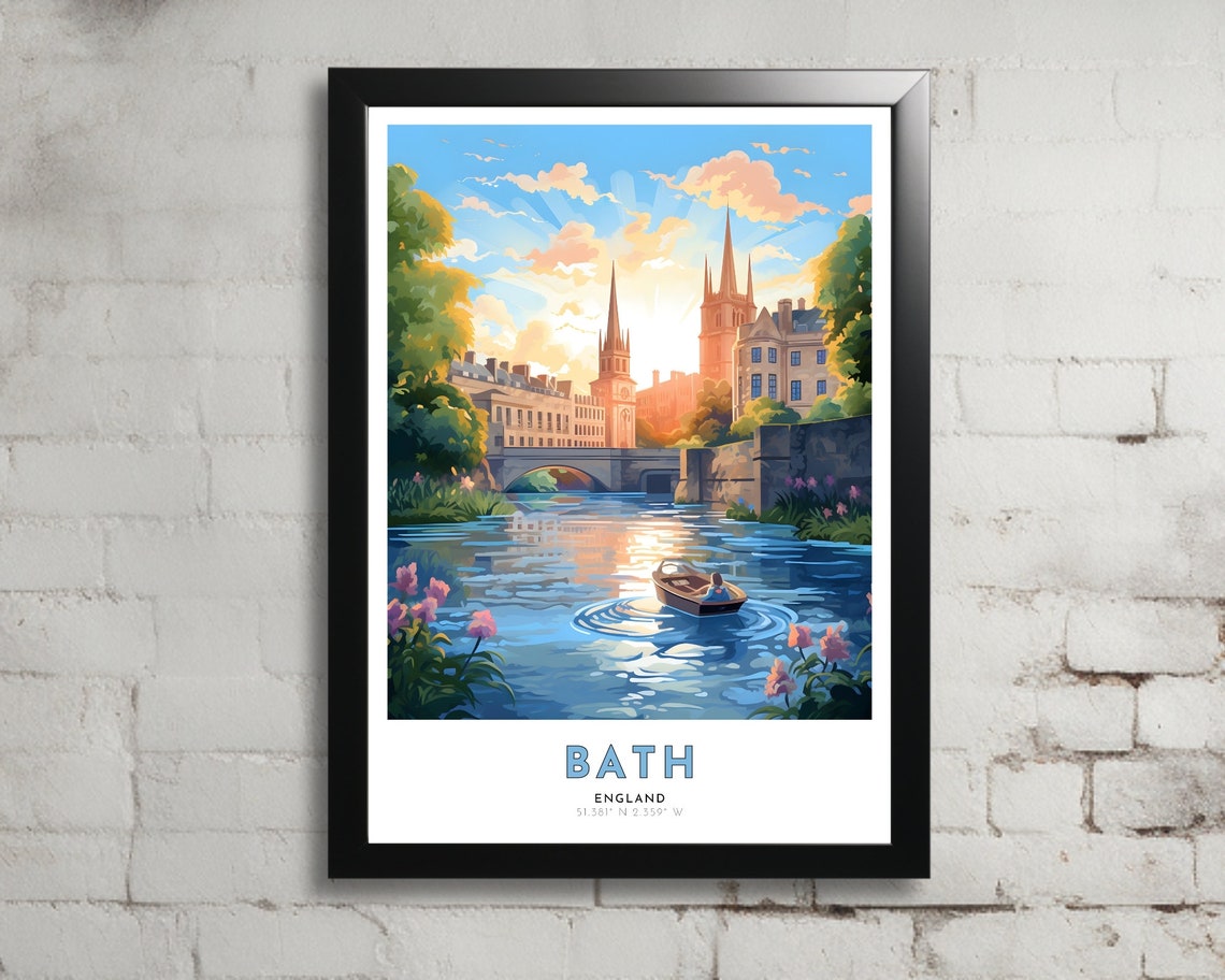 Bath England Riverside Sunset Church Spires Historic City Poster