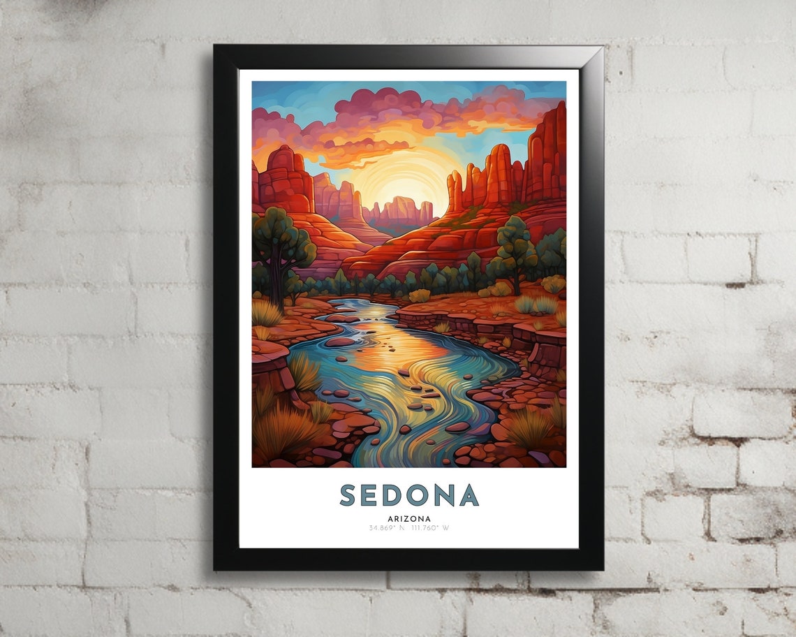 Sedona Travel Poster Of Arizona Art Nouveau Gift For Lovers Of Sedona Arizona Wall Art Decor Of Sedona Painting