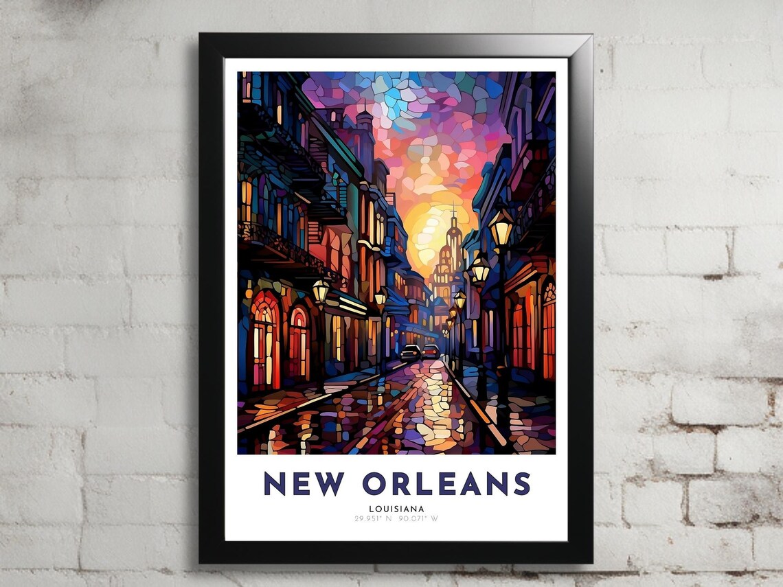 New Orleans Louisiana French Quarter Stained Glass Travel Poster