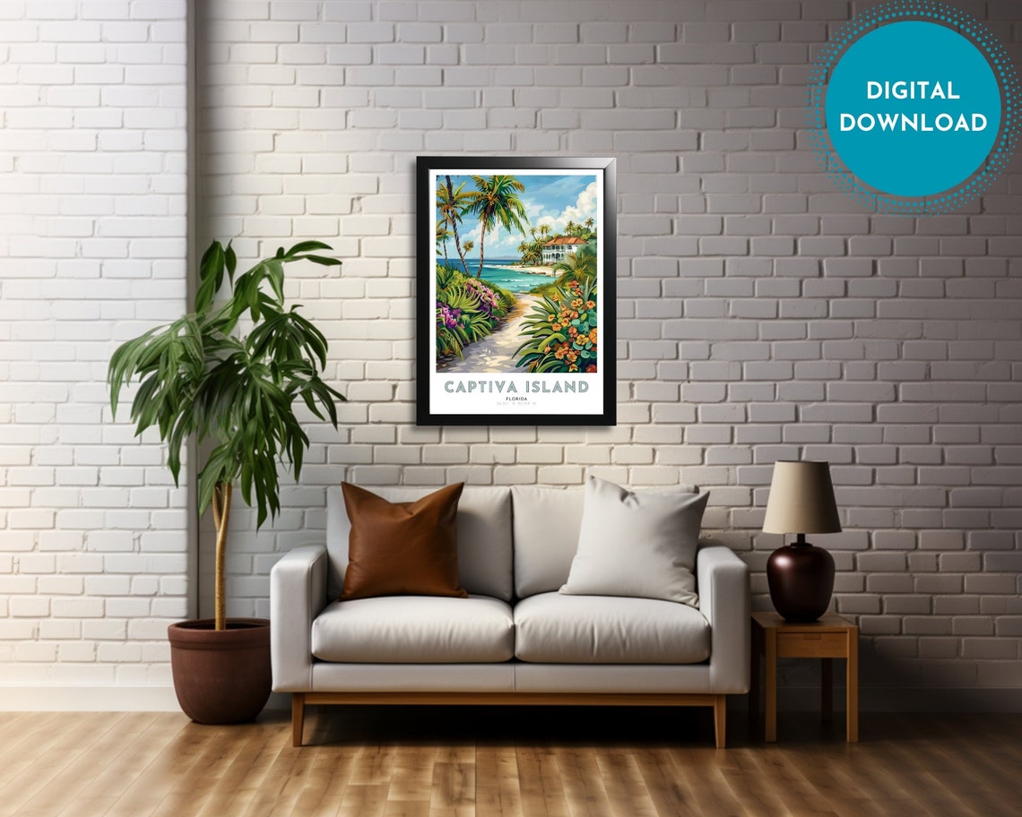 Captiva Island Florida Beach Palms Turquoise Water Travel Poster - Image 2