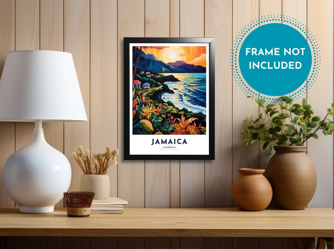 Jamaica Caribbean Sunset Coast Tropical Beach Scene Travel Poster - Image 4