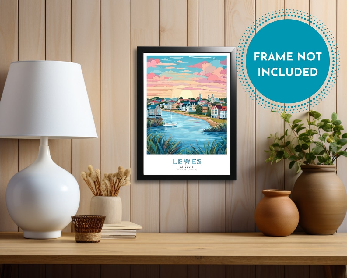 Lewes Delaware Waterfront Town Pastel Sunset Sailboat Poster - Image 3