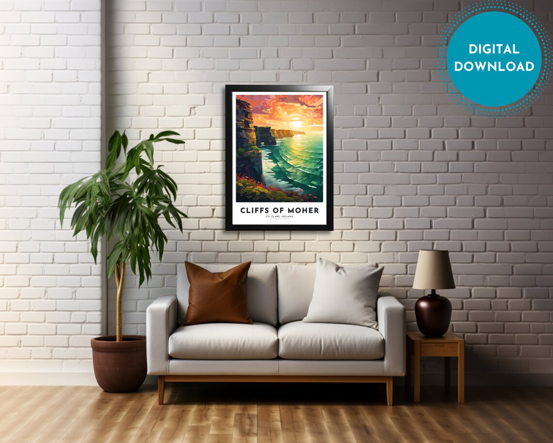 Cliffs of Moher Ireland Sunset Ocean Waves Travel Art Poster - Image 4