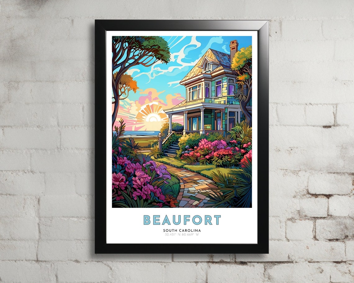 Beaufort Travel Poster Of South Carolina Art Nouveau Gift For Lovers Of Carolina Wall Art Decor Of Painting