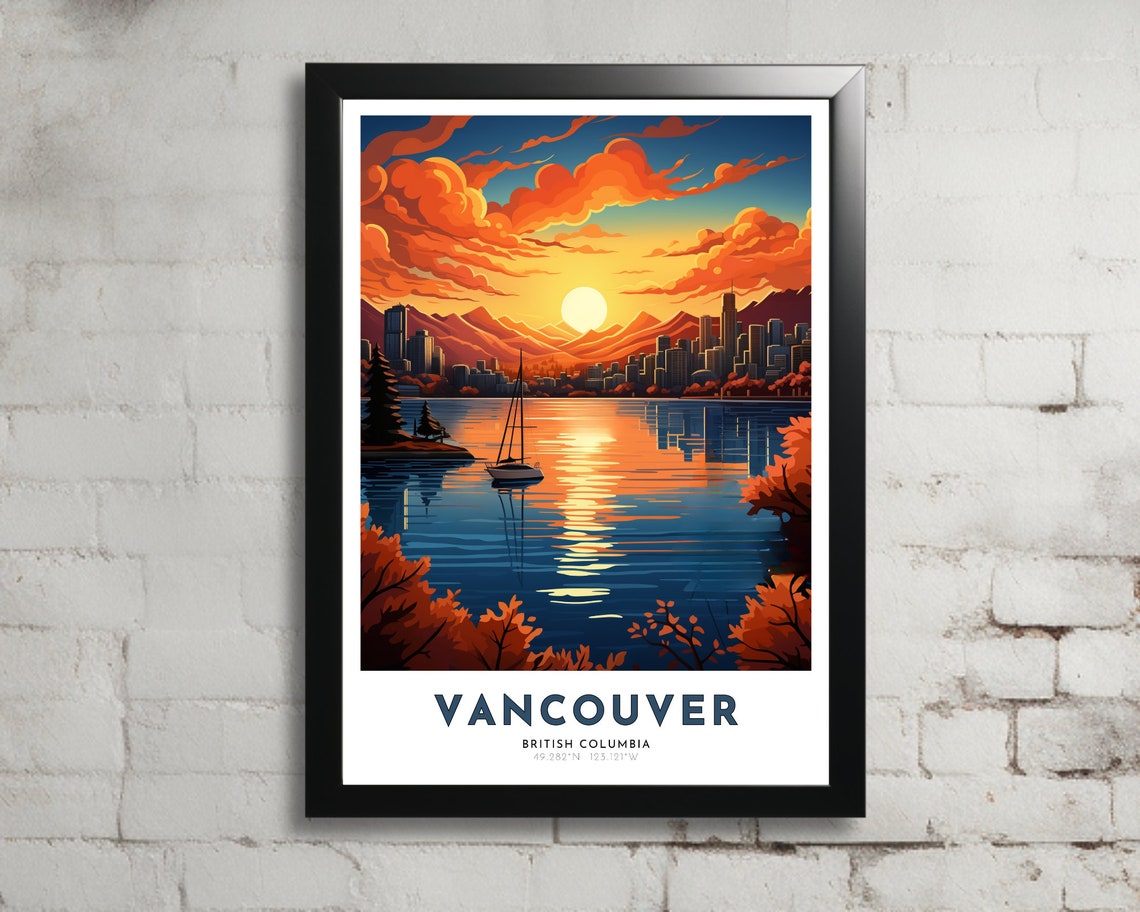 Vancouver Travel Poster Of British Columbia Art Nouveau Gift For Lover Of Vancouver Wall Art Decor Of Pacific Coast
