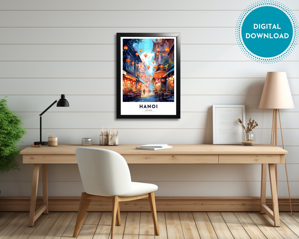 Hanoi Vietnam Lantern Old Town Street Colorful Travel Poster - Image 3