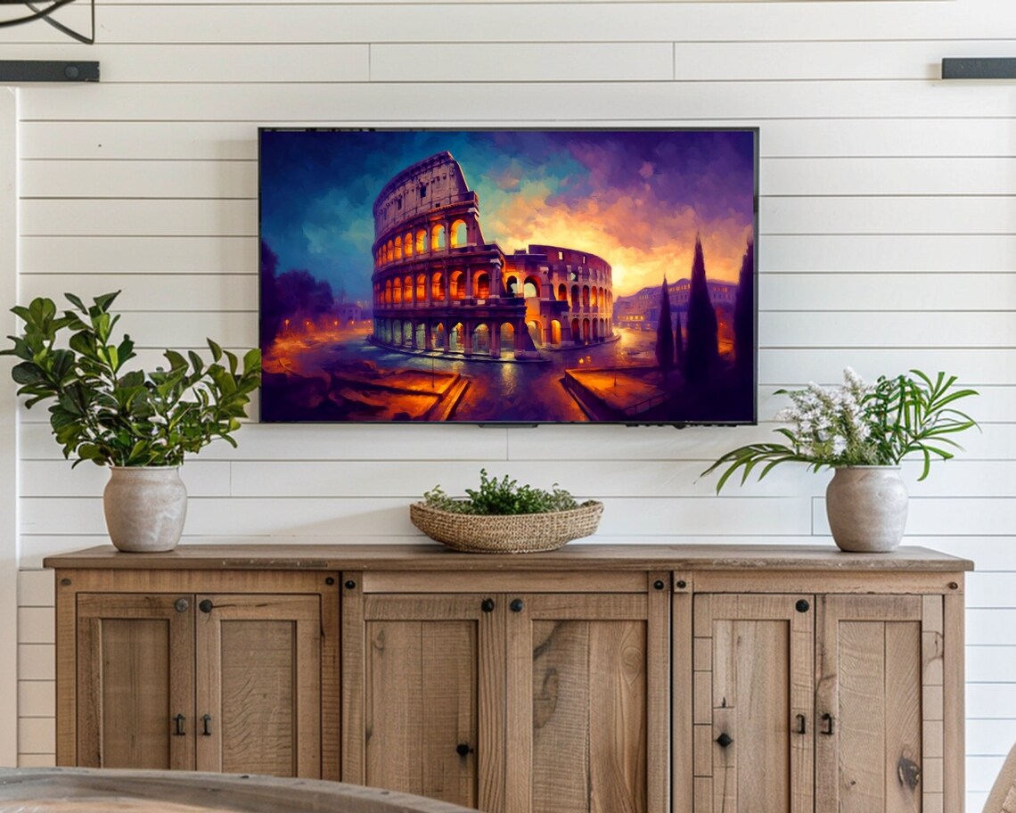 Rome Italy Colosseum Sunset Ancient Ruins Purple Sky Art Poster - Image 3