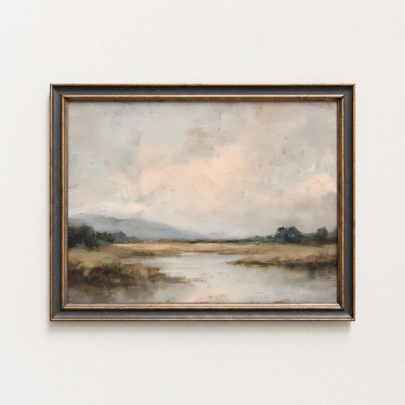 Rustic Lake Scene Vintage Landscape Art Print
