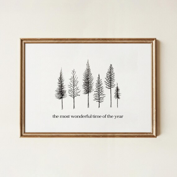 Most Wonderful Time of the Year Pine Tree Quote Christmas Wall Art