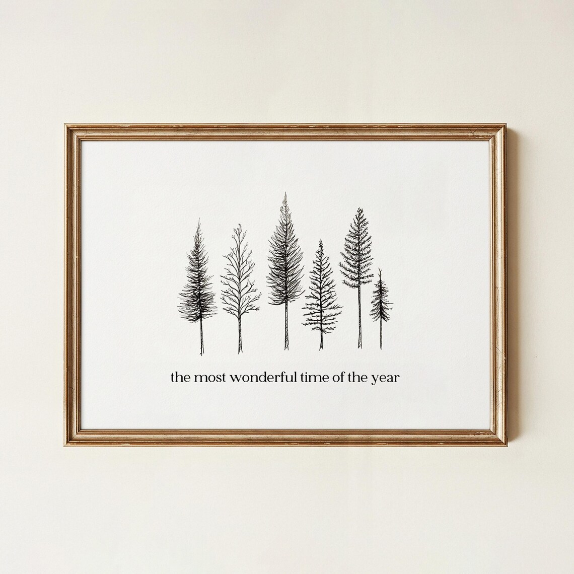 Most Wonderful Time of the Year Pine Tree Quote Christmas Wall Art