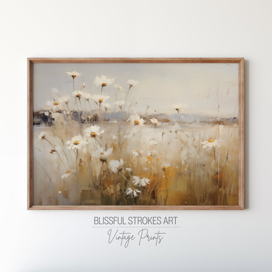 Wild Daisy Meadow Golden Light White Wildflower Field Art Print - Image 4