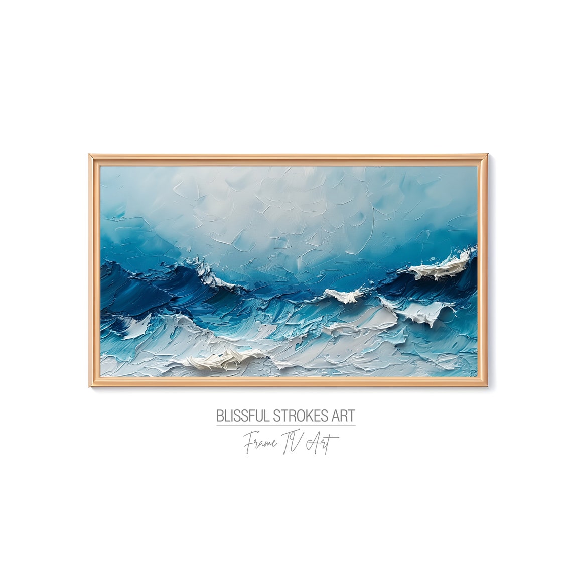 Abstract Blue Ocean Wave Textured Impasto Modern Style Art Poster
