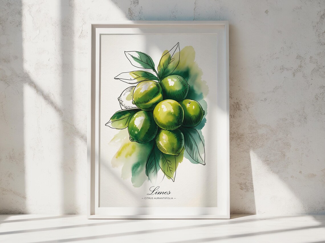 Lime Watercolor Print Botanical Kitchen Wall Art