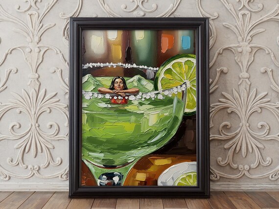 Funny Margarita Woman Lounging in Cocktail Impasto Painting Poster