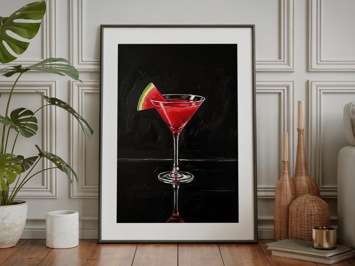 Watermelon Cocktail Martini Impasto Painting Summer Bar Poster
