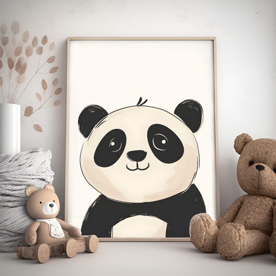 Panda Nursery Poster Cute Animal Wall Art For Kids Gender Neutral Baby Room Decor Minimalist Print