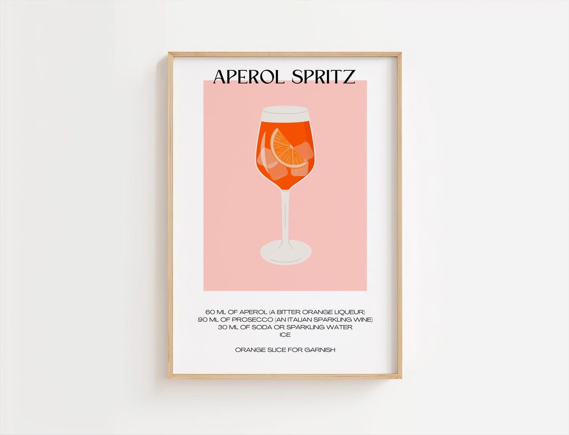 Aperol Spritz Minimalist Cocktail Recipe Modern Kitchen Bar Poster