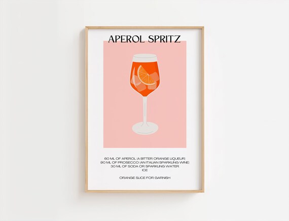 Aperol Spritz Minimalist Cocktail Recipe Modern Kitchen Bar Poster