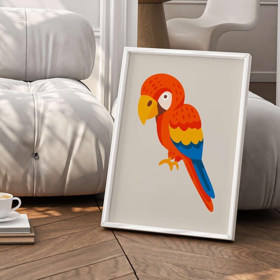 Tropical Parrot Colorful Bird Nursery Kids Room Playful Wall Art