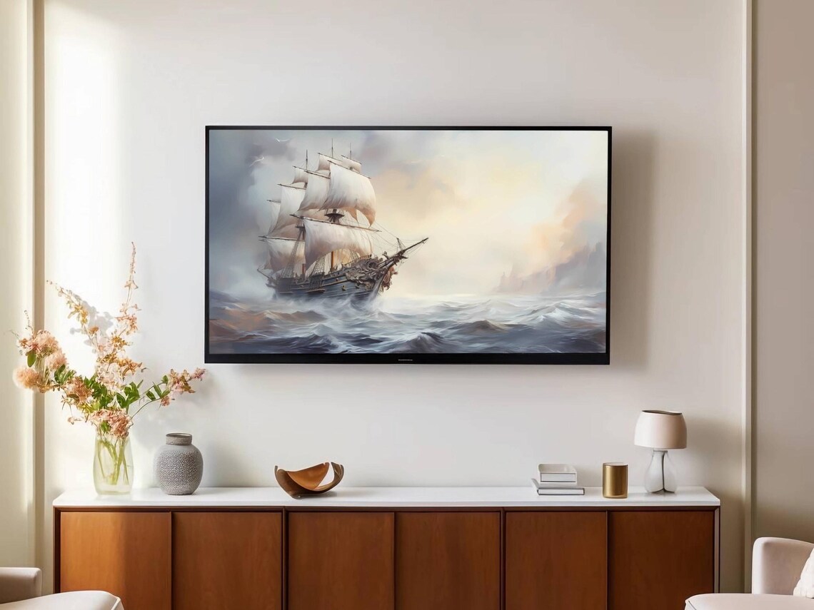 Pirate Ship Sailing Through Misty Ocean Waves Antique Maritime Scene Poster - Image 2