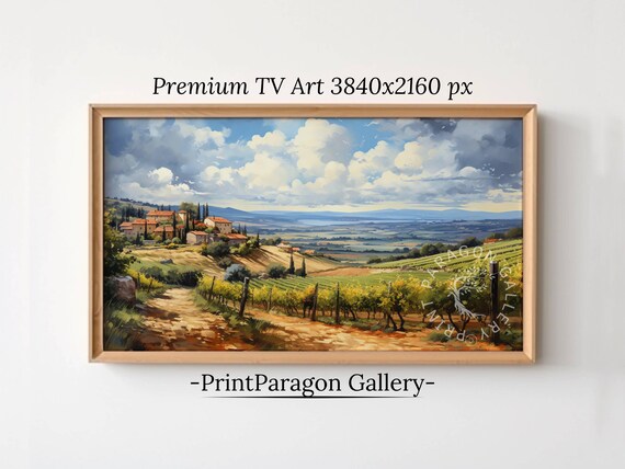 Tuscan Vineyard Hills with a Village Overlooking the Valley Wall Art